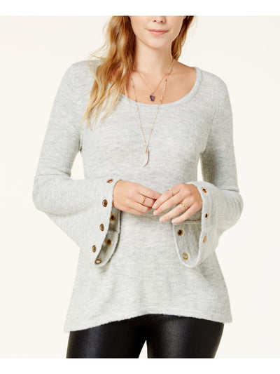 KENSIE Womens Gray Embellished Bell Sleeve Scoop Neck Sweater L