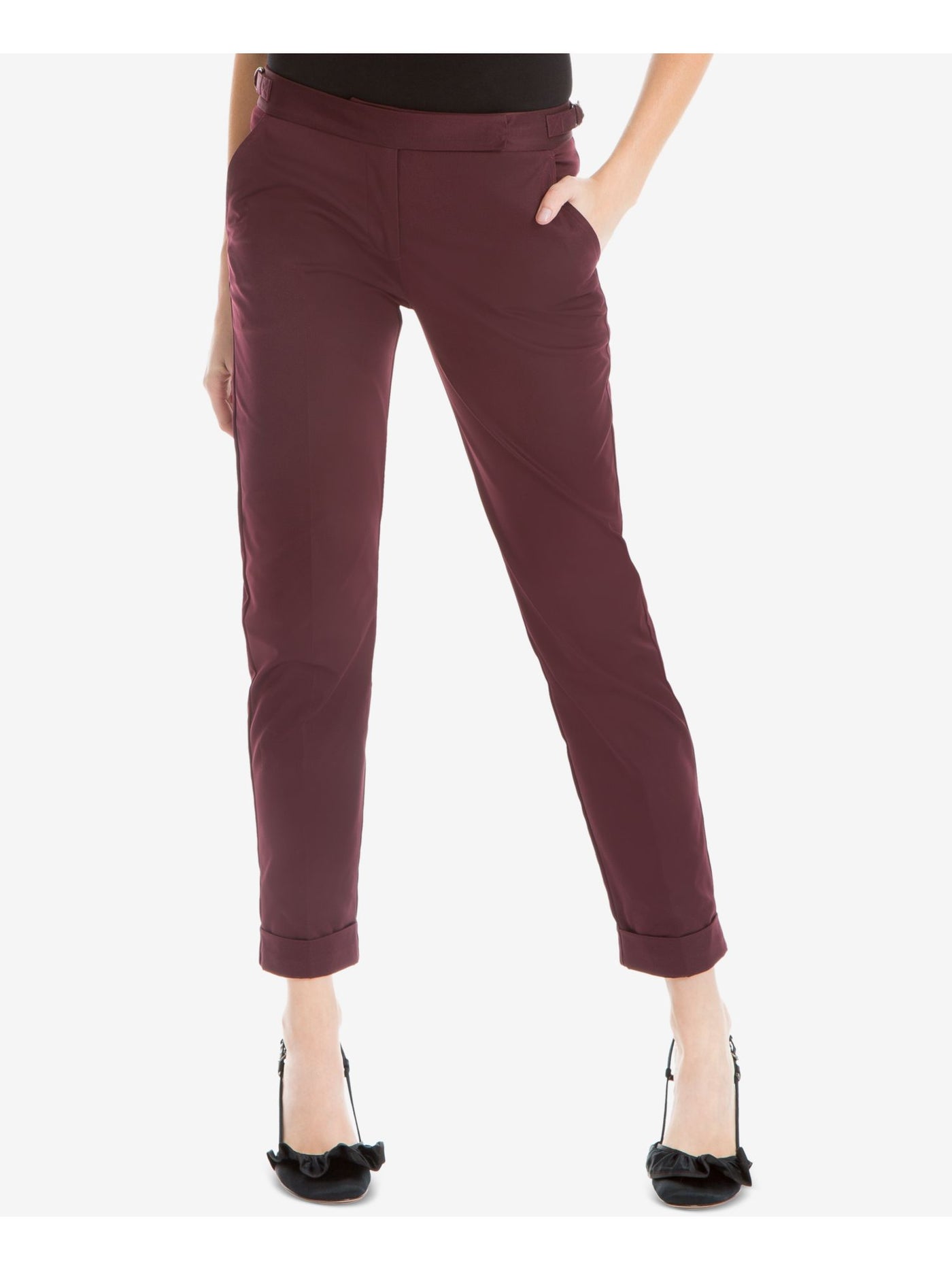 MAX STUDIO Womens Burgundy Pleated Pocketed Wear To Work Cropped Pants 8