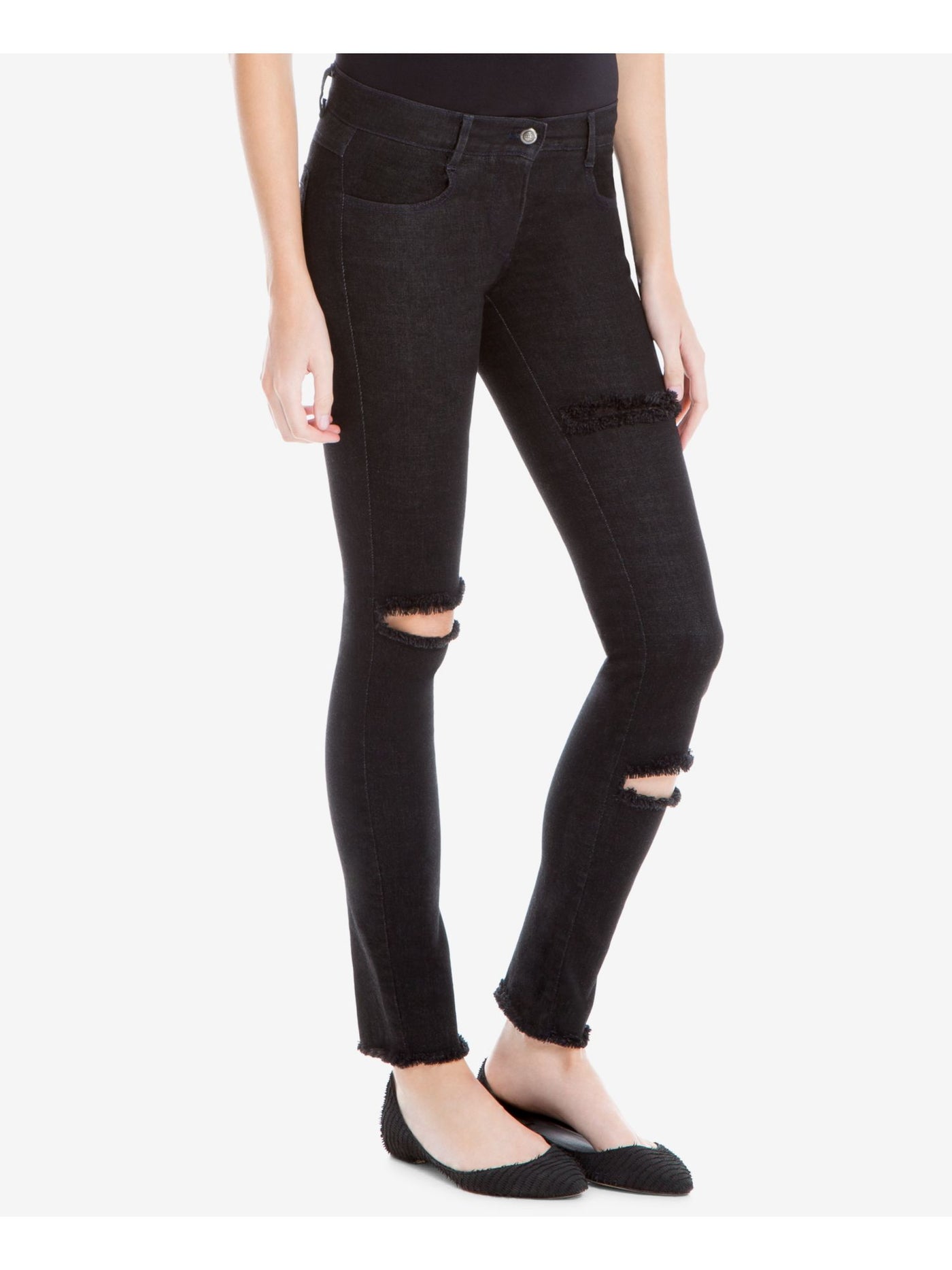 MAX STUDIO Womens Black Frayed Skinny Jeans 25