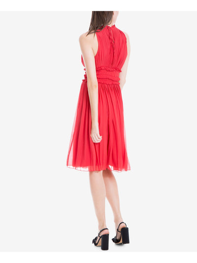 MAX STUDIO Womens Red Pleated Ruffled Sleeveless Crew Neck Mini Cocktail Empire Waist Dress XS