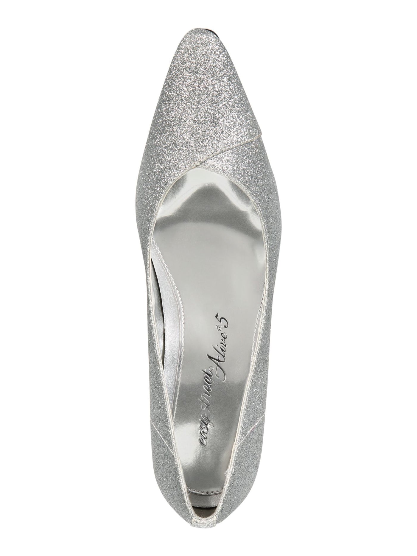 EASY STREET ALIVE AT 5 Womens Silver Cushioned Chiffon Pointed Toe Kitten Heel Slip On Dress Pumps Shoes 9.5 M