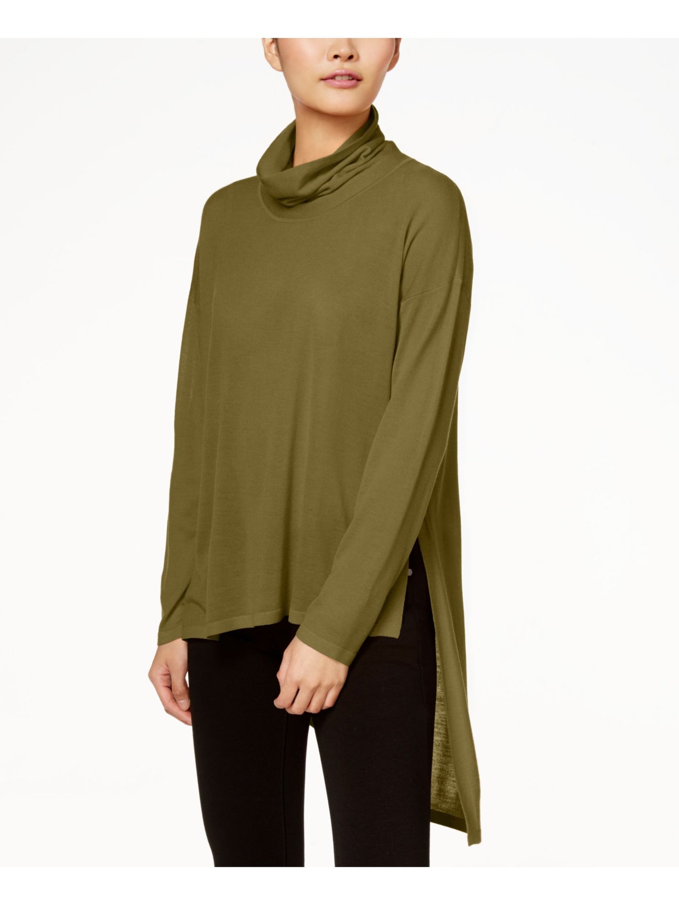 EILEEN FISHER Womens Green Long Sleeve Cowl Neck Hi-Lo Top XS