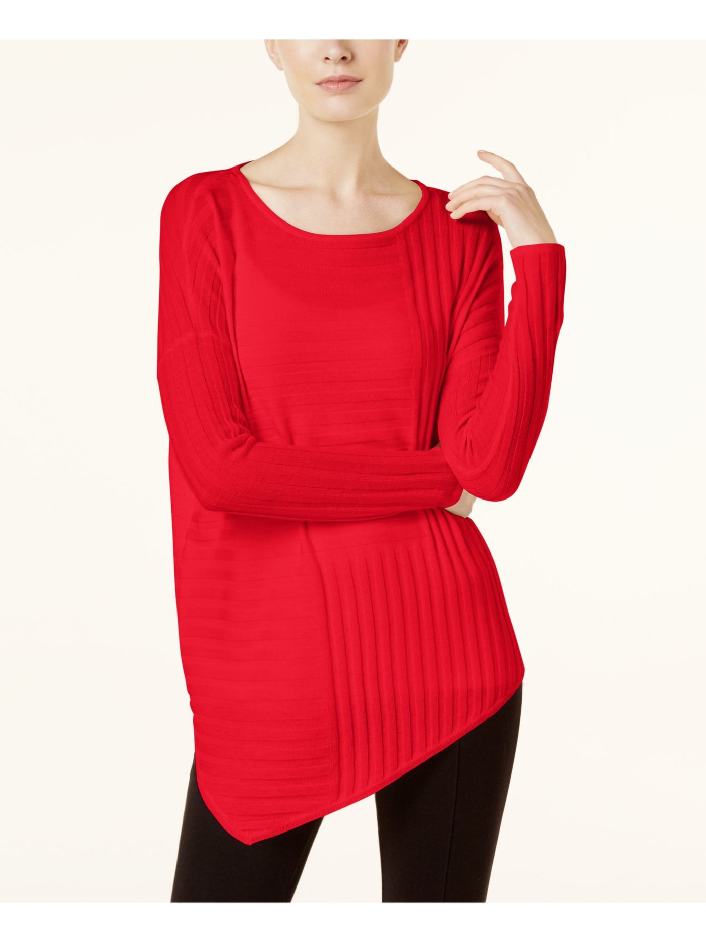 INC Womens Red Scoop Neck Long Sleeve Casual Sweater S