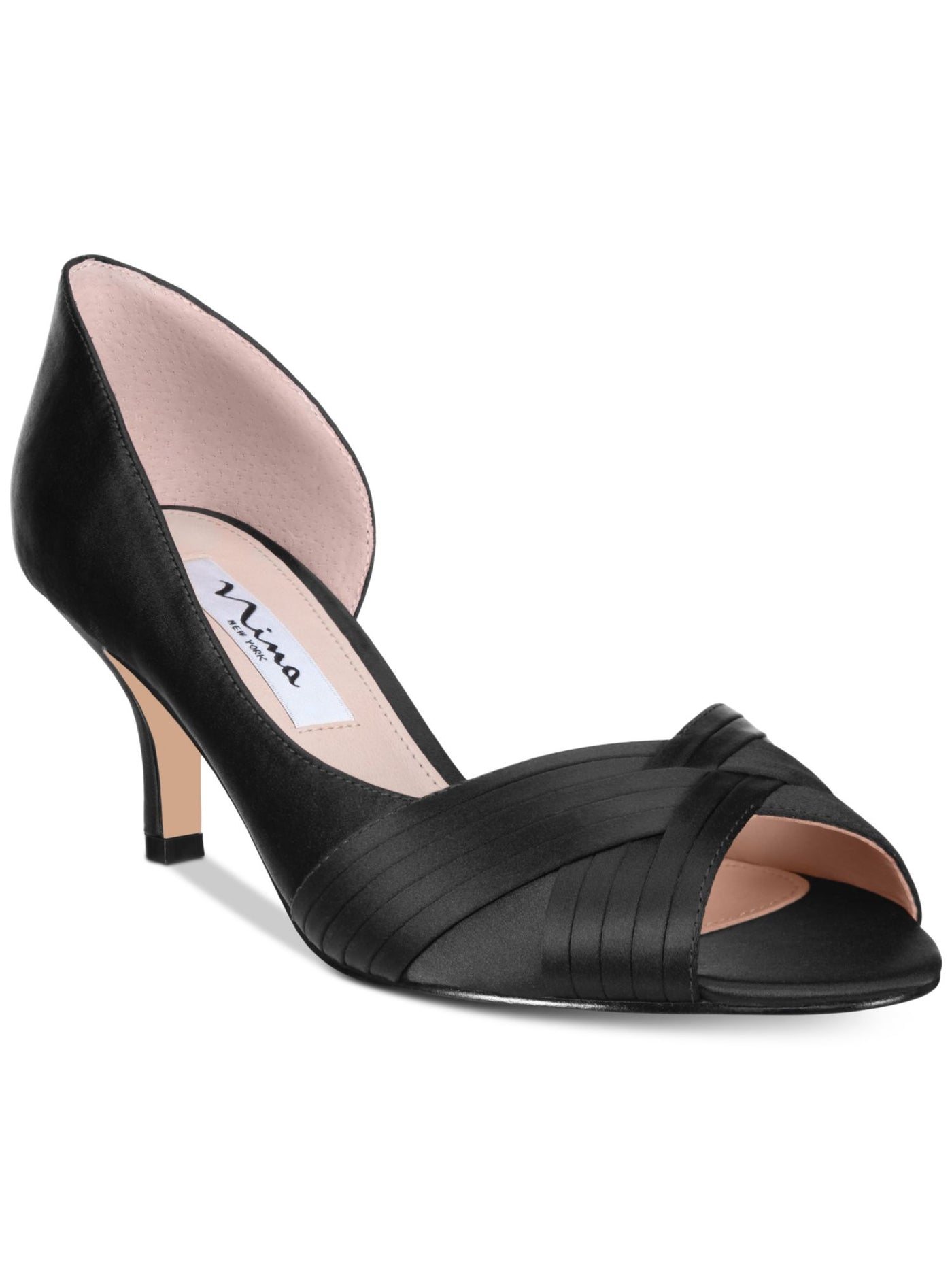 NINA NEW YORK Womens Black Crisscross Detailing D Orsay Padded Comfort Contesa Peep Toe Kitten Heel Slip On Leather Pumps Shoes 7.5 M