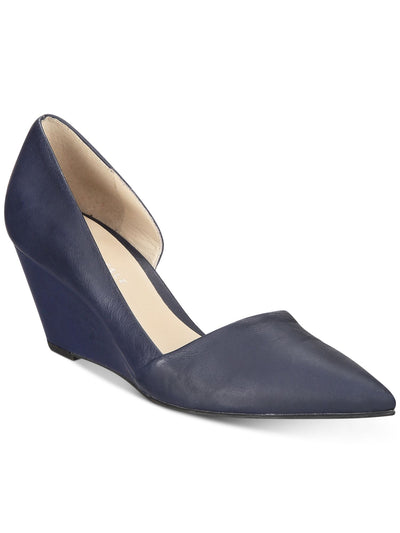 KENNETH COLE NEW YORK Womens Navy D Orsay Comfort Ellis Pointed Toe Wedge Slip On Leather Pumps Shoes 8 M