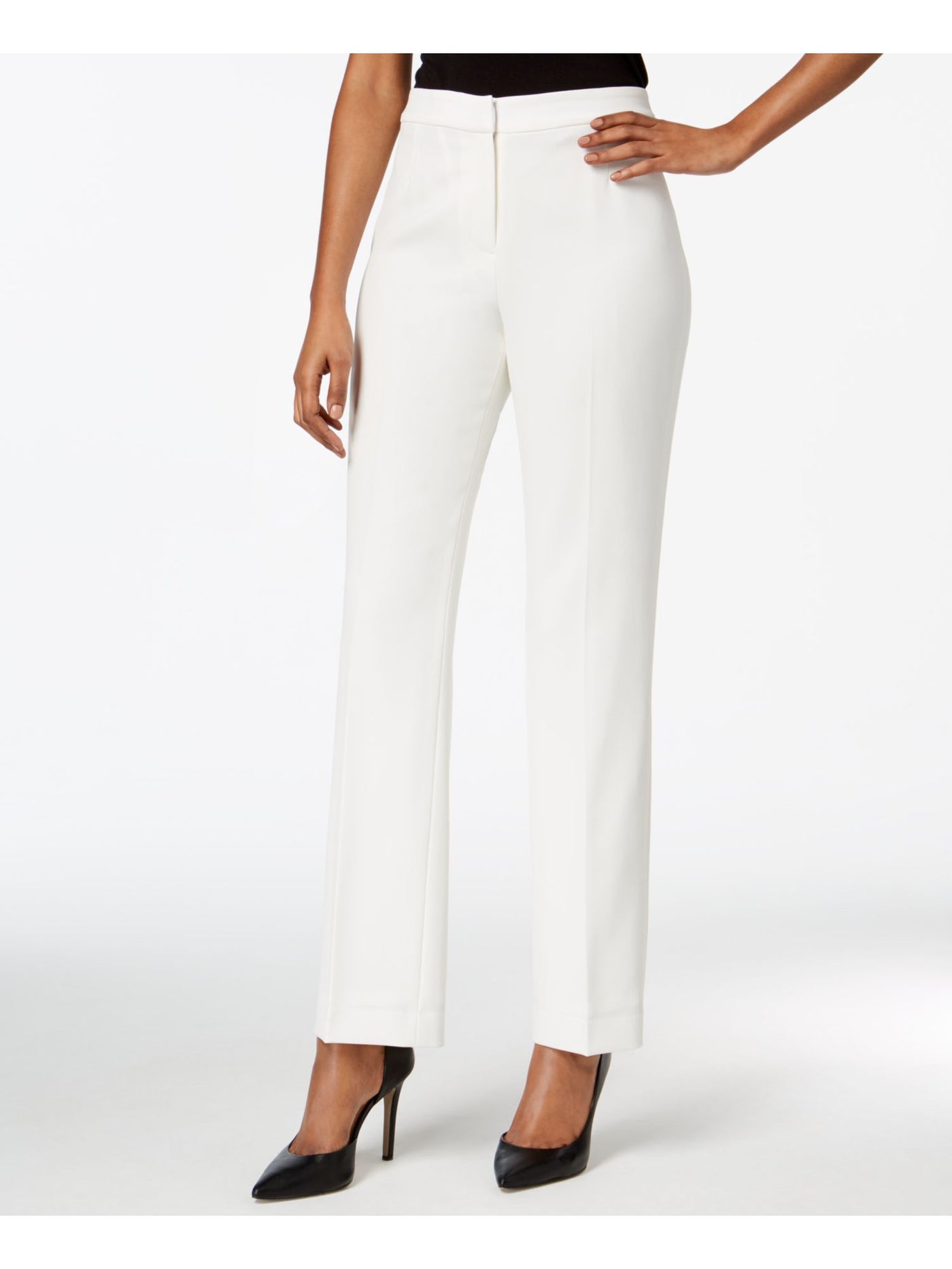 KASPER Womens White Stretch Zippered Crepe Mid-rise Wear To Work Straight leg Pants 4