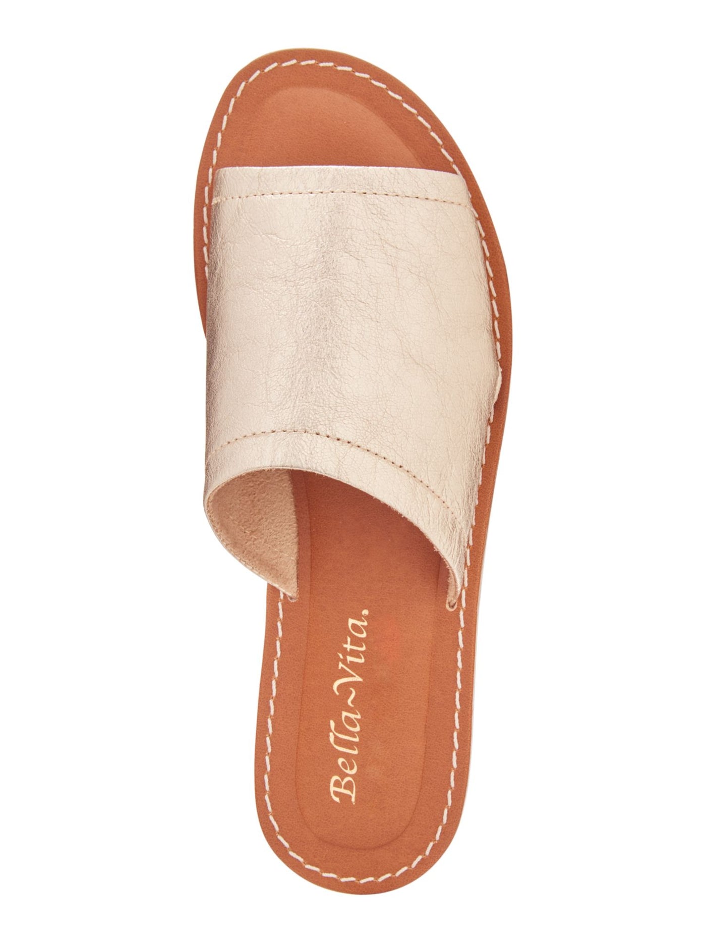 BELLA VITA Womens Gold 1/2" Platform Padded Ros Round Toe Slip On Leather Slide Sandals Shoes 9 WW