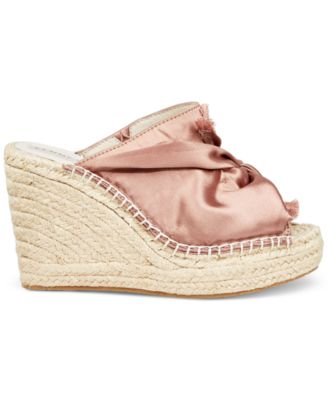 KENNETH COLE Womens Pink 1" Platform Frayed Stretch Gore Ruched Odele Round Toe Wedge Slip On Espadrille Shoes M