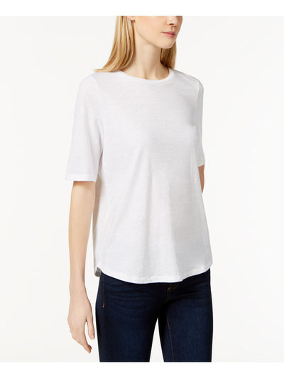 EILEEN FISHER Womens White Cotton Short Sleeve Crew Neck Top XS