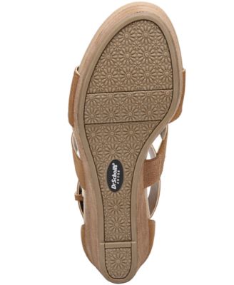 DR SCHOLLS Womens Brown Snake Embossed 1" Platform Studded Side Goring Arch Support T-Strap Adjustable Barton Round Toe Wedge Buckle Sandals Shoes M