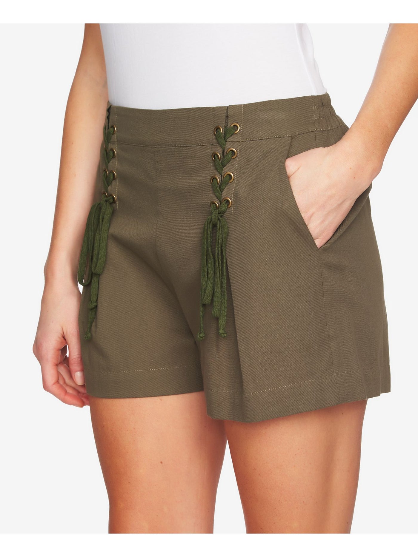 1. STATE Womens Green High Waist Lace Up Shorts XS