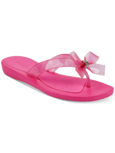 GUESS Womens Pink Metallic Bow Accent Rhinestone Tutu Round Toe Wedge Slip On Flip Flop Sandal 7 M