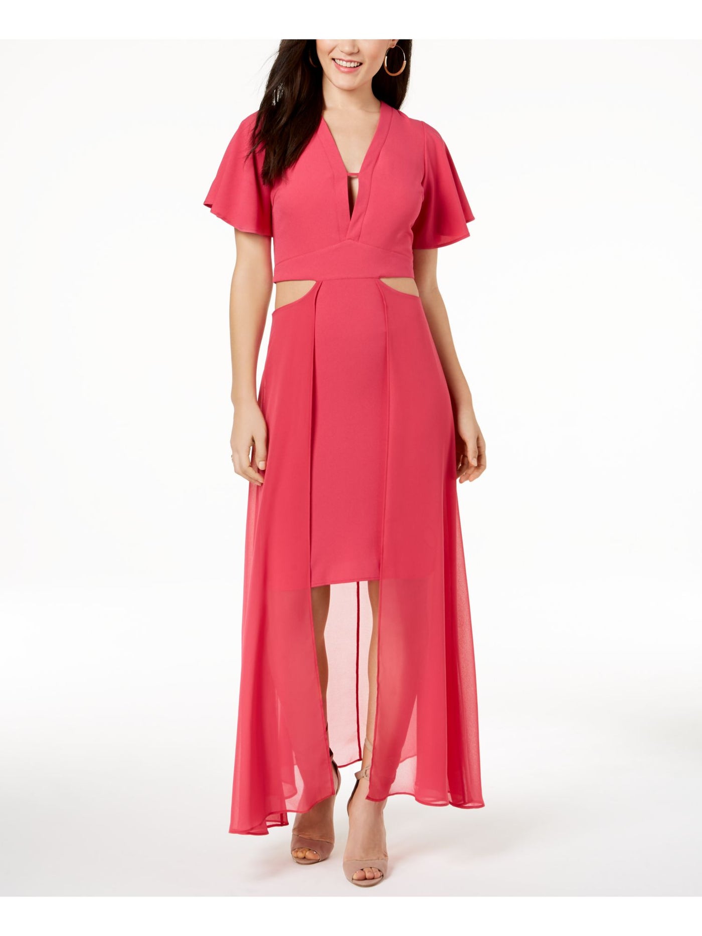 XOXO Womens Pink Cut Out Short Sleeve V Neck Maxi Evening Dress Juniors XS