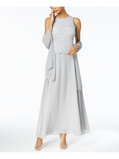 JKARA Womens Silver Sleeveless Maxi Formal Dress 16
