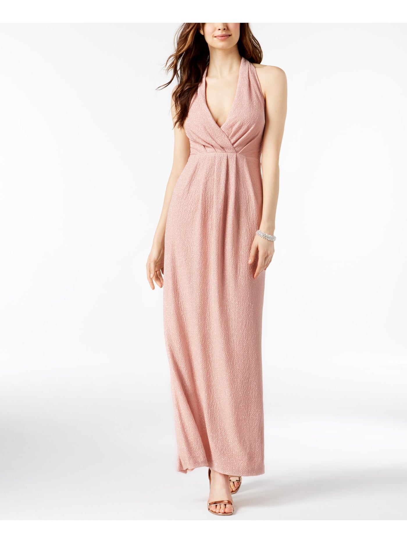 BETSY & ADAM Womens Pink Pleated Sleeveless V Neck Full-Length Formal Empire Waist Dress 4