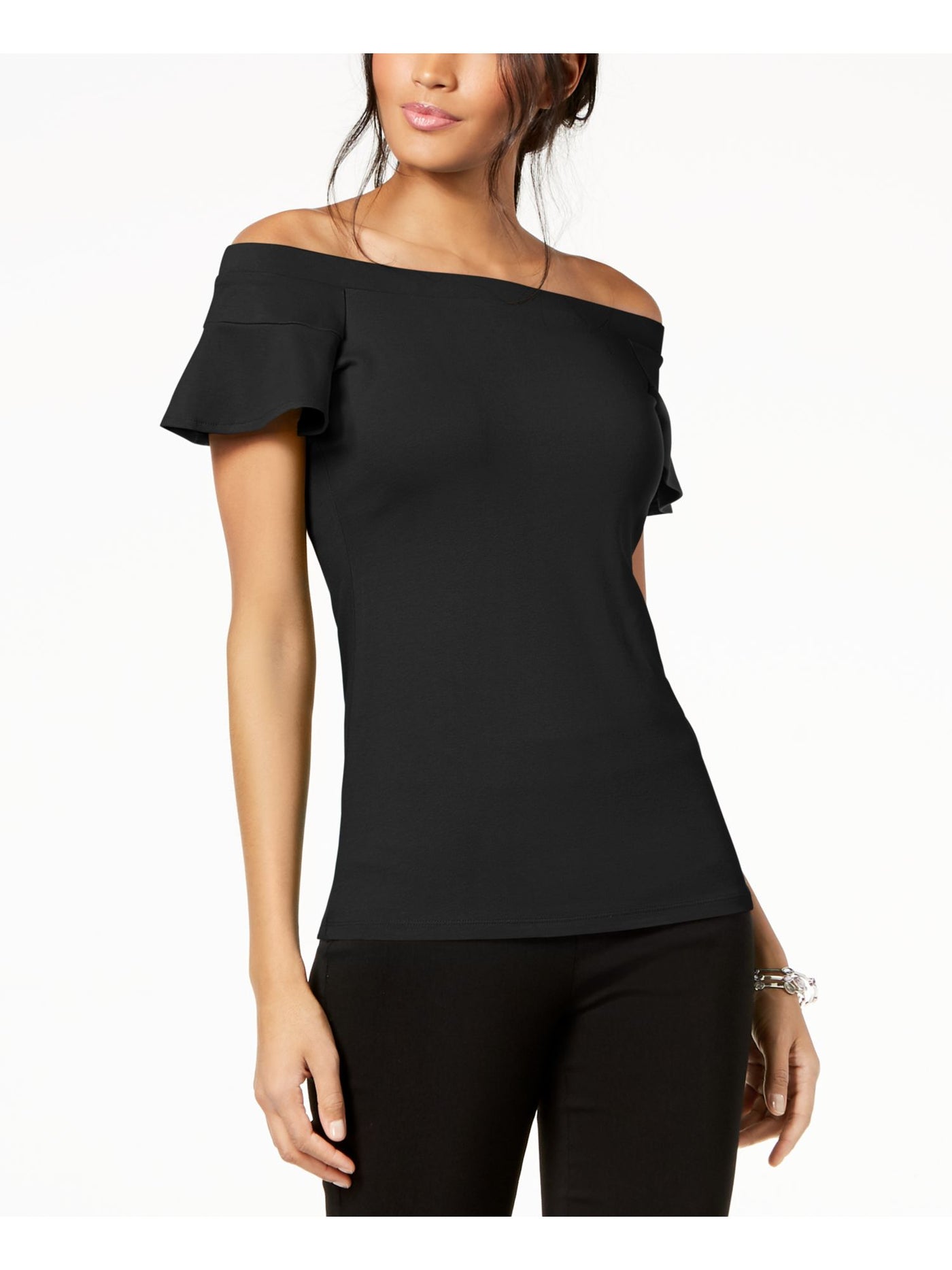 INC Womens Black Flutter Sleeve Off Shoulder Top XXL