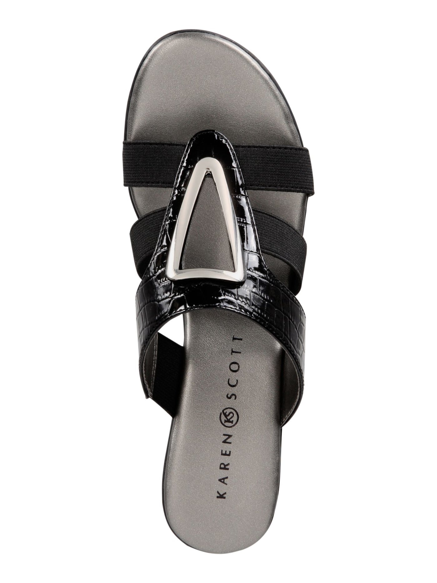KAREN SCOTT Womens Black Snake-Embossed Strap Cut-Outs Metal Decor Engle Round Toe Sculpted Heel Slip On Slide Sandals Shoes 7.5 M