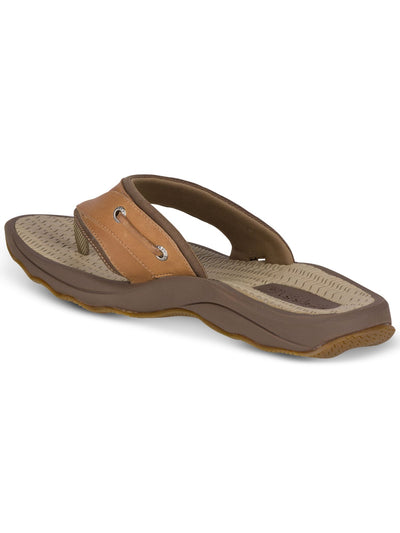 SPERRY Mens Beige Cushioned Comfort Outerbanks Round Toe Slip On Leather Thong Sandals Shoes 12