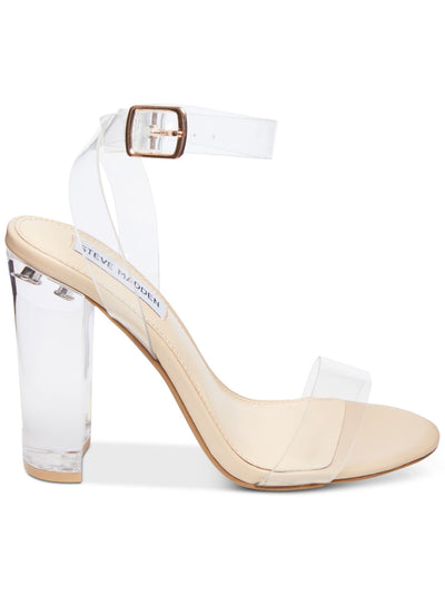 STEVE MADDEN Womens Clear Cushioned Transparent Adjustable Strap Ankle Strap Camille Round Toe Block Heel Buckle Dress Sandals Shoes 5 M