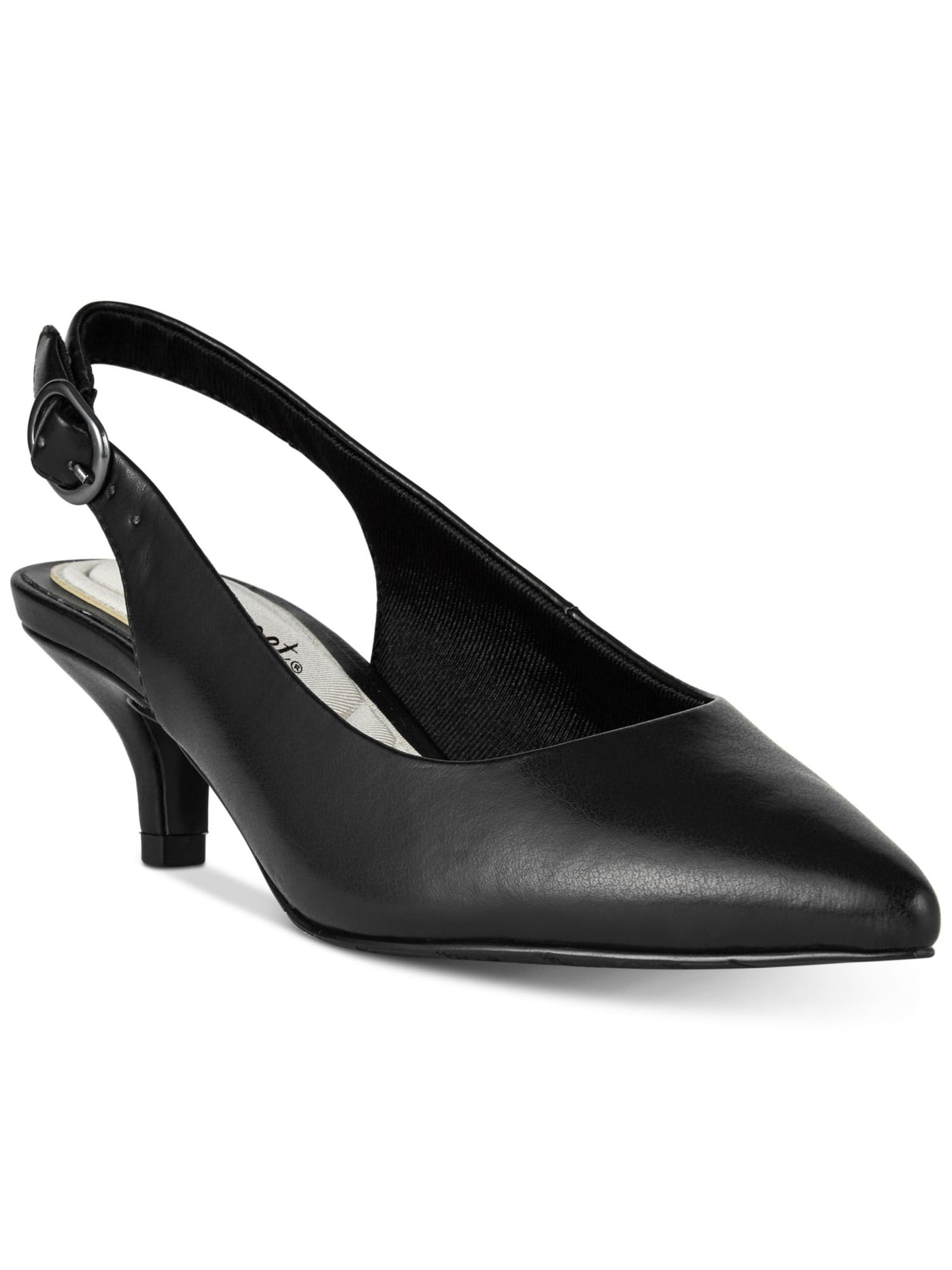 EASY STREET Womens Black Stretch Gore Padded Adjustable Faye Pointed Toe Kitten Heel Buckle Dress Slingback 8.5 WW