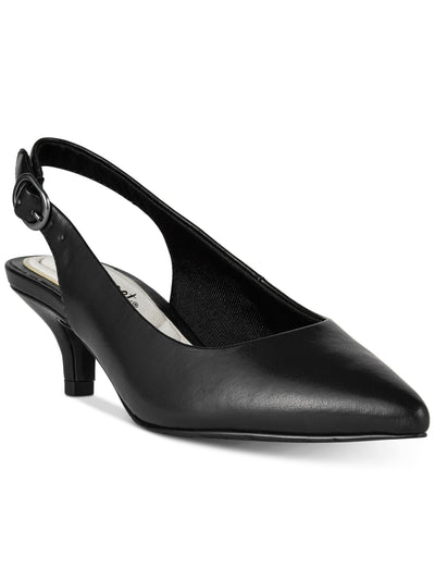 EASY STREET Womens Black Stretch Gore Padded Adjustable Faye Pointed Toe Kitten Heel Buckle Dress Slingback 8.5 WW