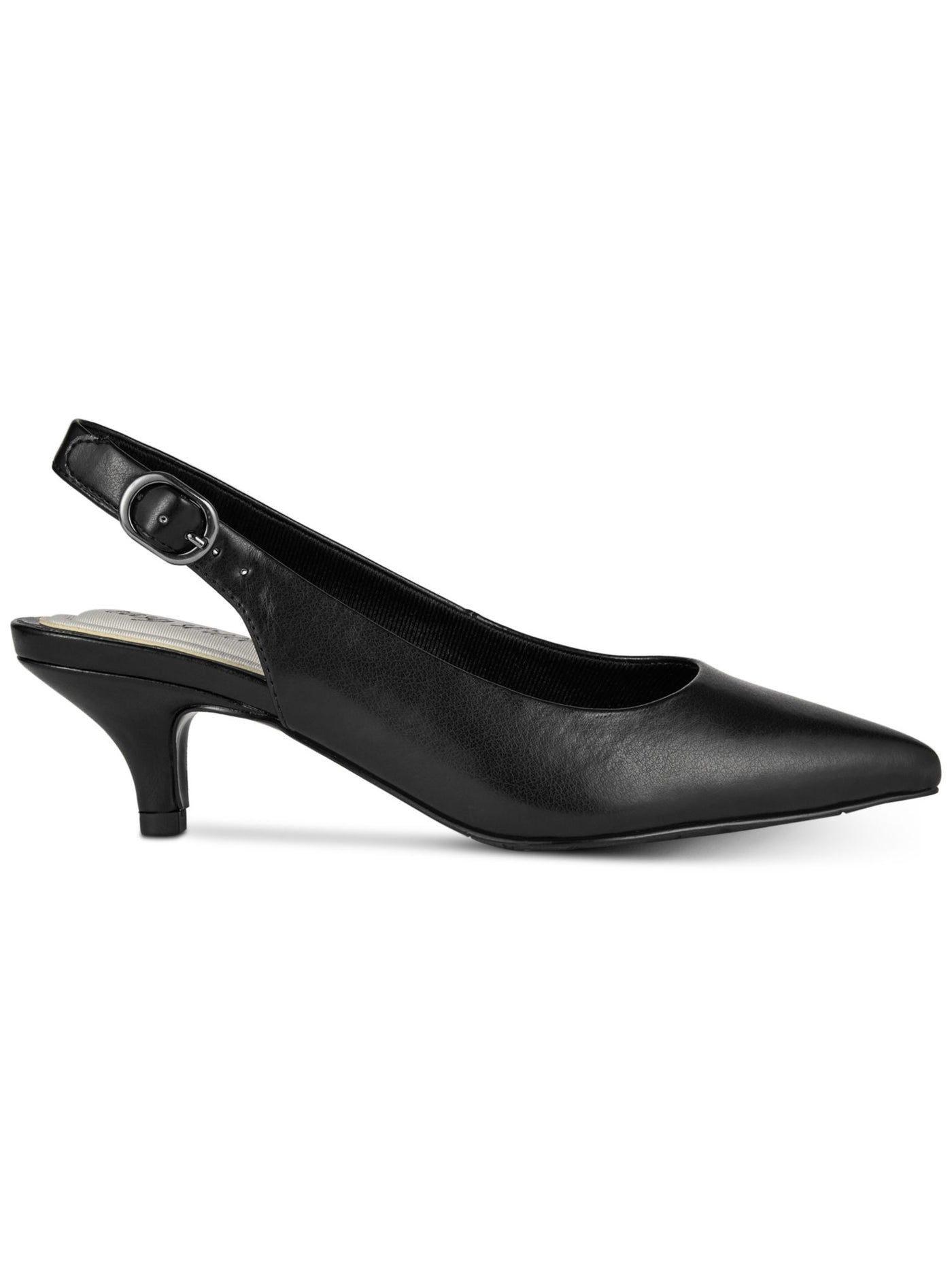 EASY STREET Womens Black Stretch Gore Padded Adjustable Faye Pointed Toe Kitten Heel Buckle Dress Slingback 7 W