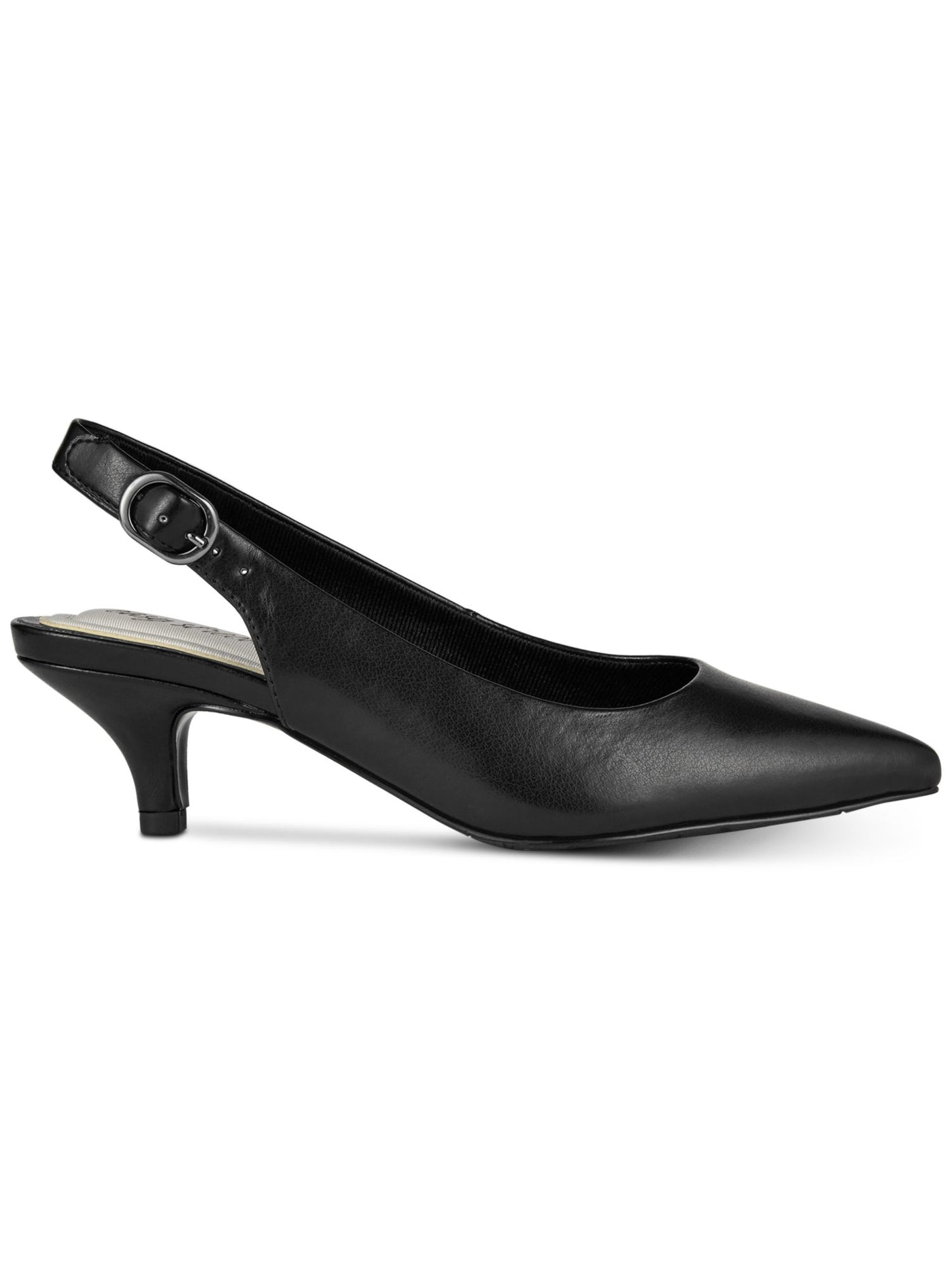 EASY STREET Womens Black Stretch Gore Padded Adjustable Faye Pointed Toe Kitten Heel Buckle Dress Slingback 8.5 WW