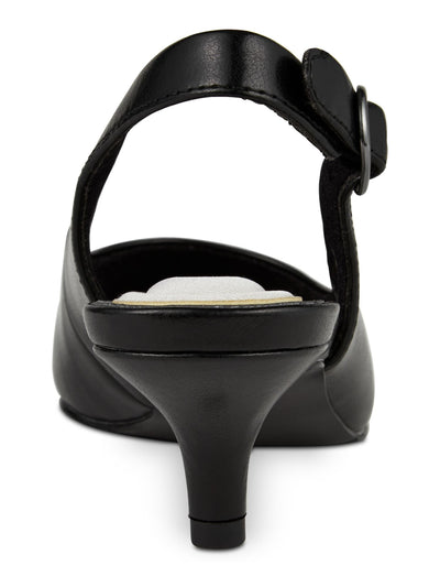 EASY STREET Womens Black Stretch Gore Padded Adjustable Faye Pointed Toe Kitten Heel Buckle Dress Slingback 8.5 WW