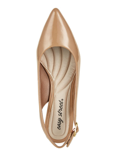 EASY STREET Womens Beige Stretch Gore Padded Faye Pointed Toe Stiletto Buckle Slingback 7 M