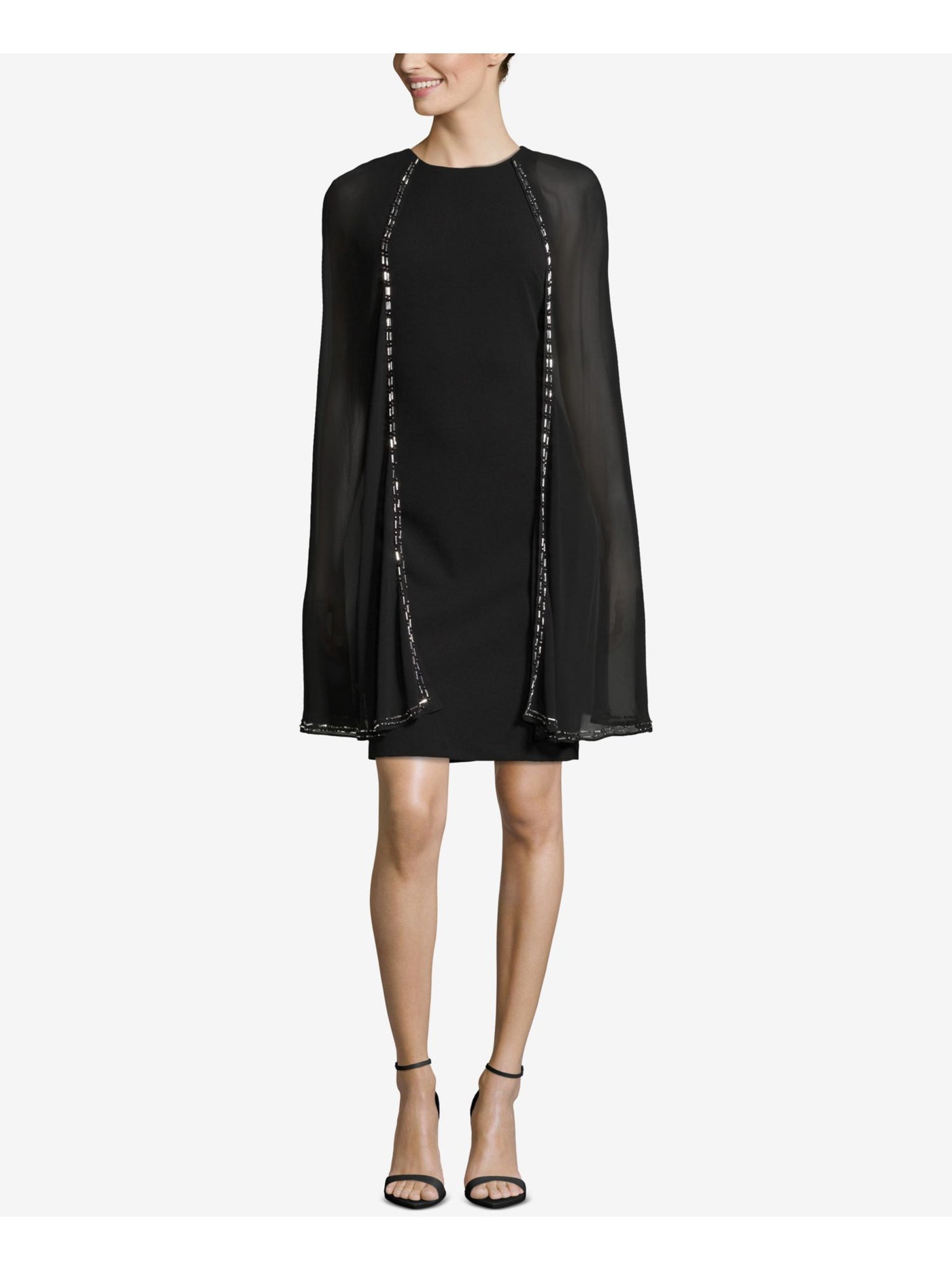 BETSY & ADAM Womens Black Embellished Sleeveless Above The Knee Cocktail Shift Dress Petites 4