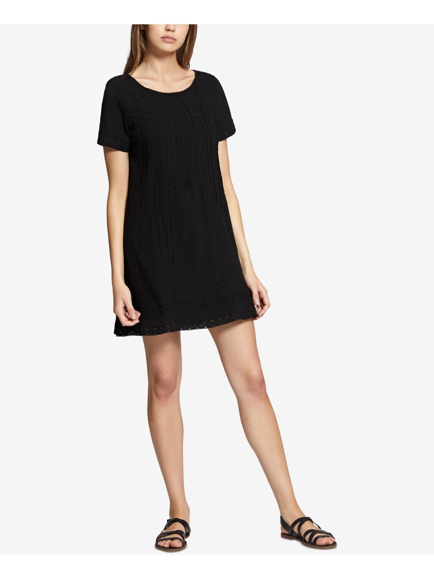 SANCTUARY Womens Black Lace Short Sleeve Jewel Neck Above The Knee Evening Shift Dress S