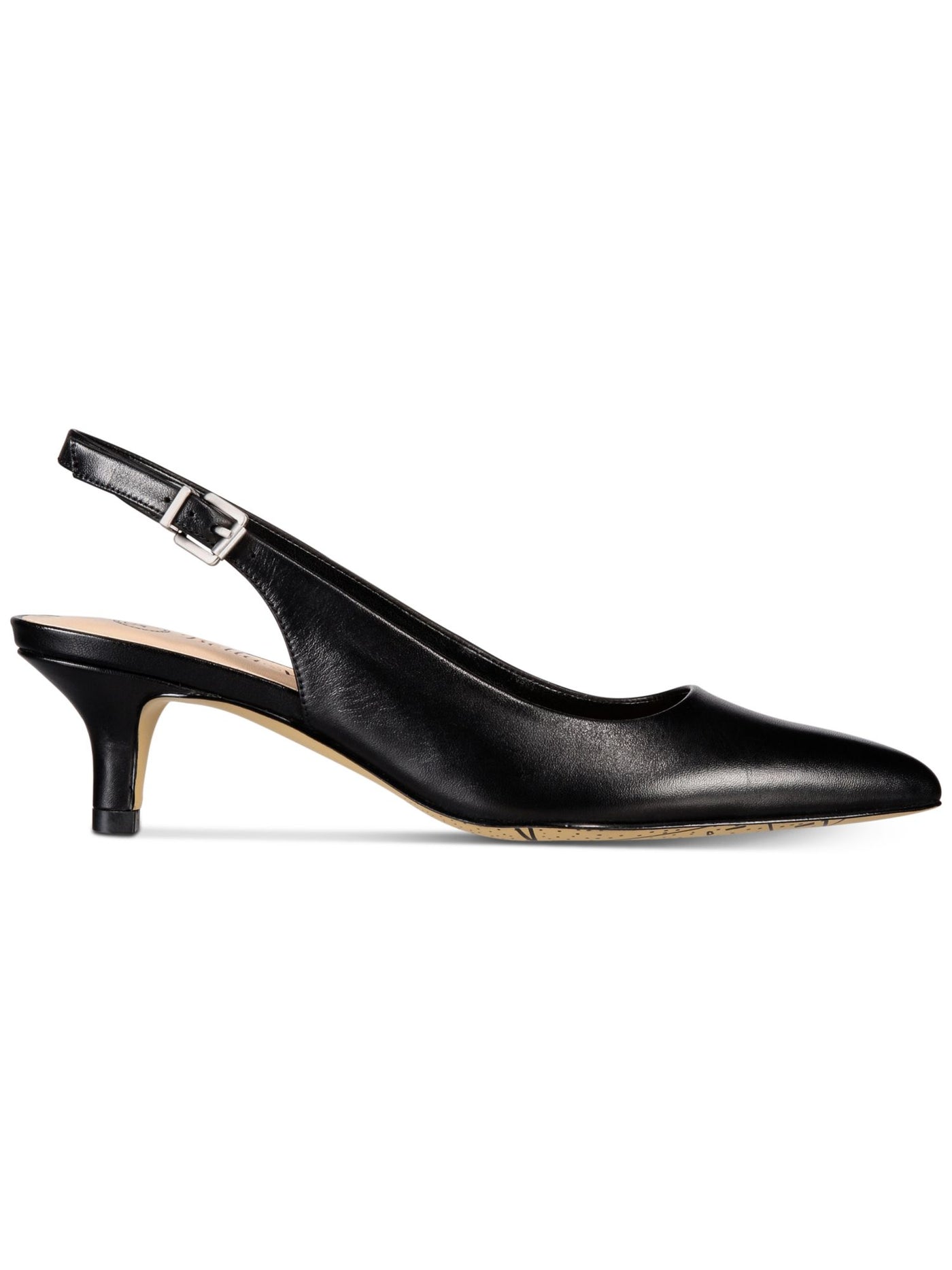 BELLA VITA Womens Black Goring Padded Scarlett Pointed Toe Kitten Heel Buckle Leather Slingback 7 M