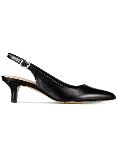BELLA VITA Womens Black Goring Padded Scarlett Pointed Toe Kitten Heel Buckle Leather Slingback 7 M