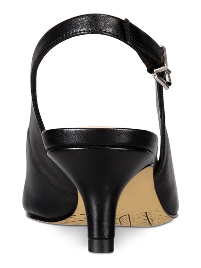 BELLA VITA Womens Black Goring Padded Scarlett Pointed Toe Kitten Heel Buckle Leather Slingback 7 M