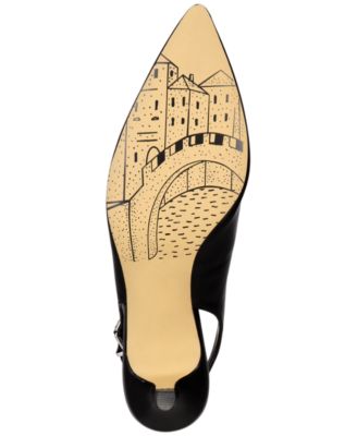 BELLA VITA Womens Black Goring Padded Scarlett Pointed Toe Kitten Heel Buckle Leather Slingback M