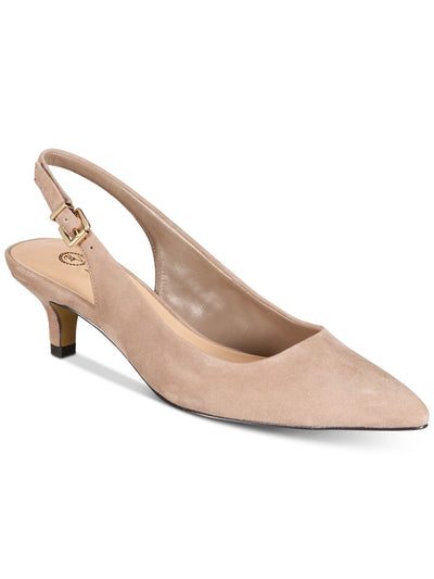 BELLA VITA Womens Beige Retro-Inspired Padded Adjustable Scarlett Pointed Toe Kitten Heel Buckle Leather Slingback 8 WW