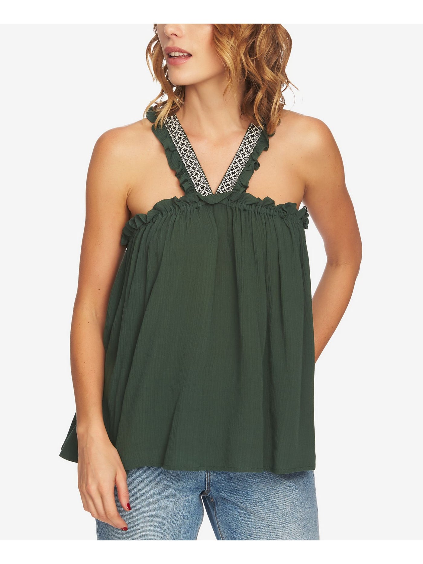 1. STATE Womens Green V Strap Blouse Top M
