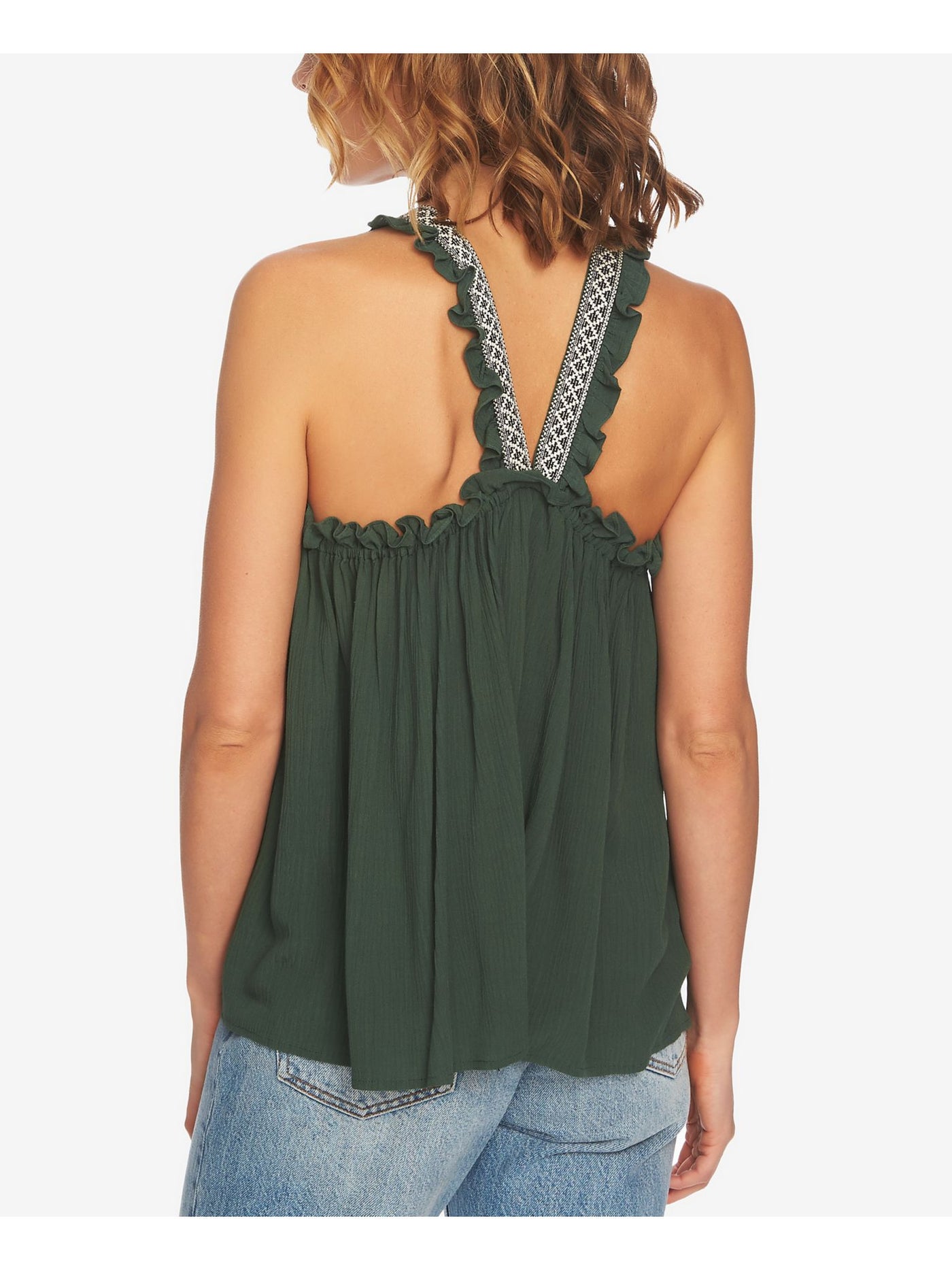 1. STATE Womens Green V Strap Blouse Top M