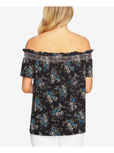 CECE Womens Black Printed Short Sleeve Off Shoulder Top L