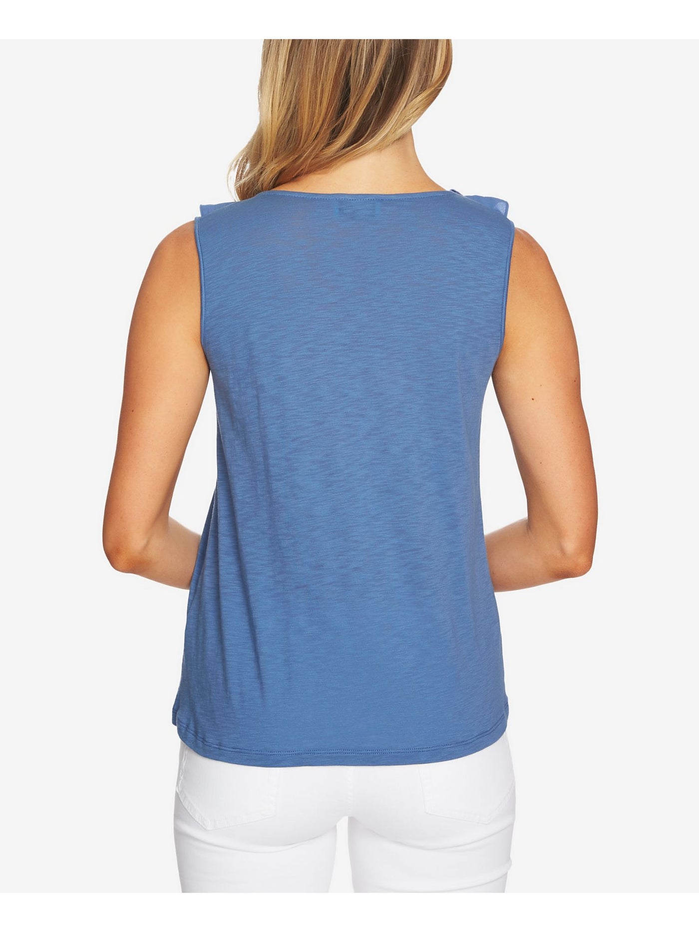 CECE Womens Blue Ruffled Scoop Neck Tank Casual Top L