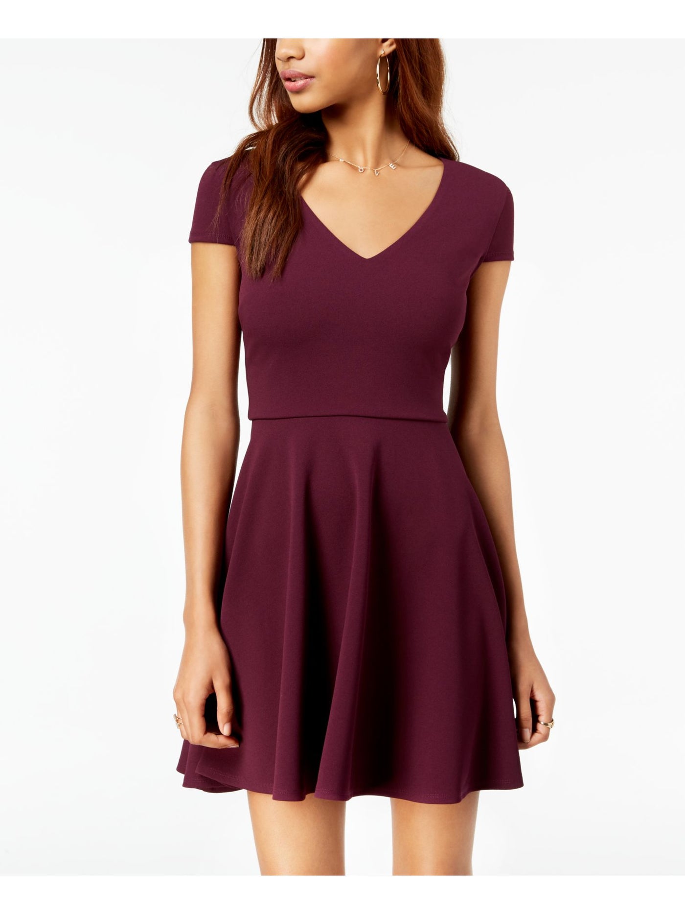 B DARLIN Womens Purple Short Sleeve V Neck Short Cocktail Fit + Flare Dress Juniors 1\2