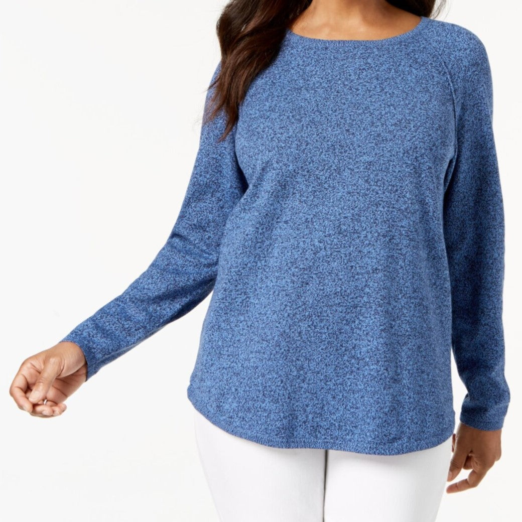 KAREN SCOTT Womens Blue Heather Long Sleeve Jewel Neck T-Shirt Petites PS