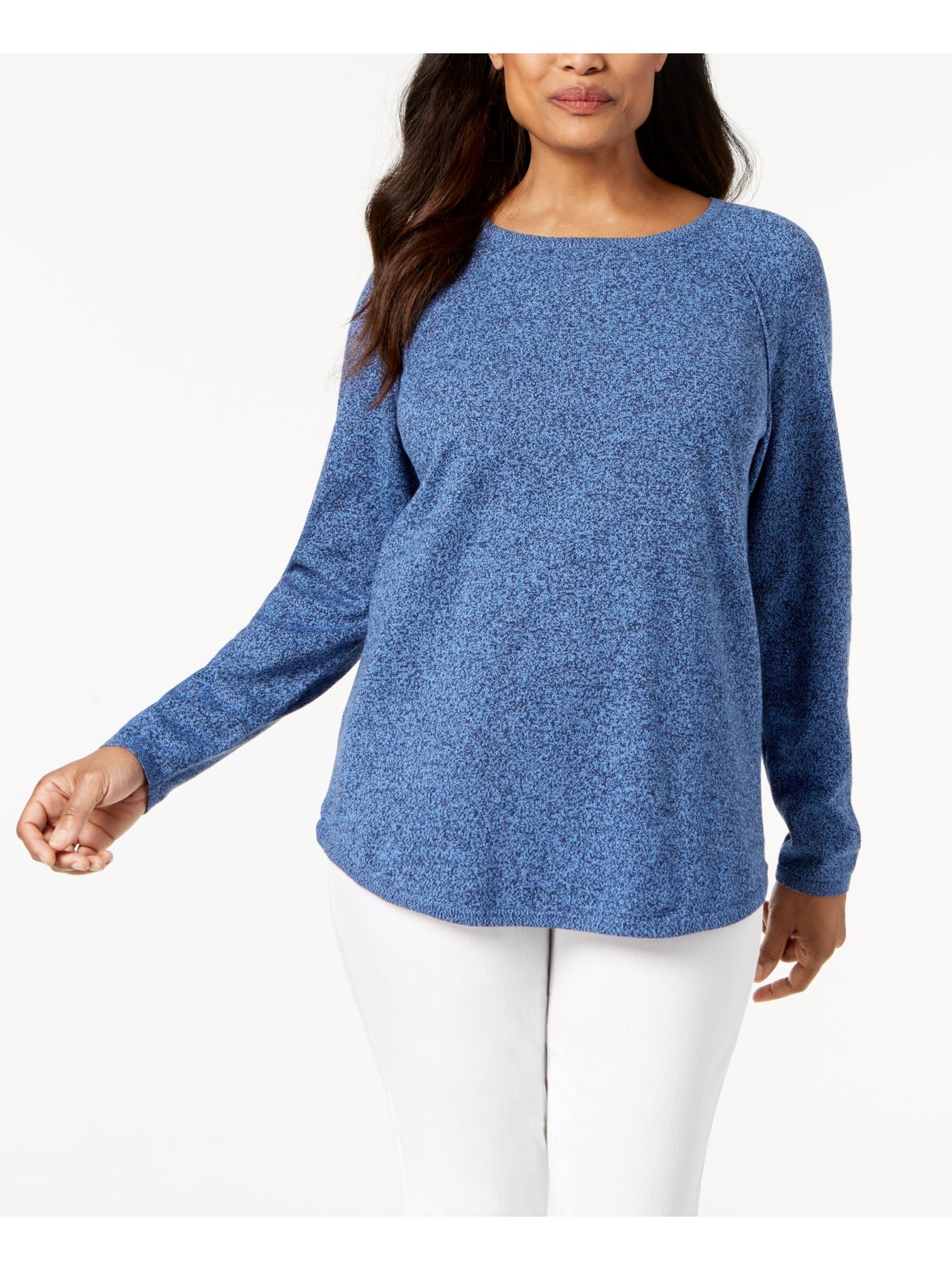 KAREN SCOTT Womens Blue Heather Long Sleeve T-Shirt Petites Size: PP