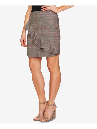 CECE Womens Black Ruffled Glen Plaid Above The Knee Wear To Work Skirt 4