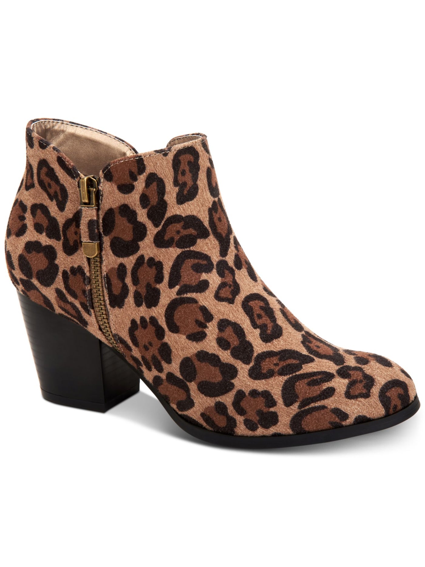 STYLE & COMPANY Womens Beige Animal Print Leopard Print Notched At Sides Cushioned Zipper Accent Masrinaa Almond Toe Block Heel Booties 11 M