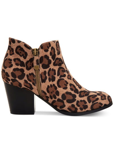 STYLE & COMPANY Womens Brown Animal Print Leopard Print Notched At Sides Cushioned Zipper Accent Masrinaa Almond Toe Block Heel Booties 7 W