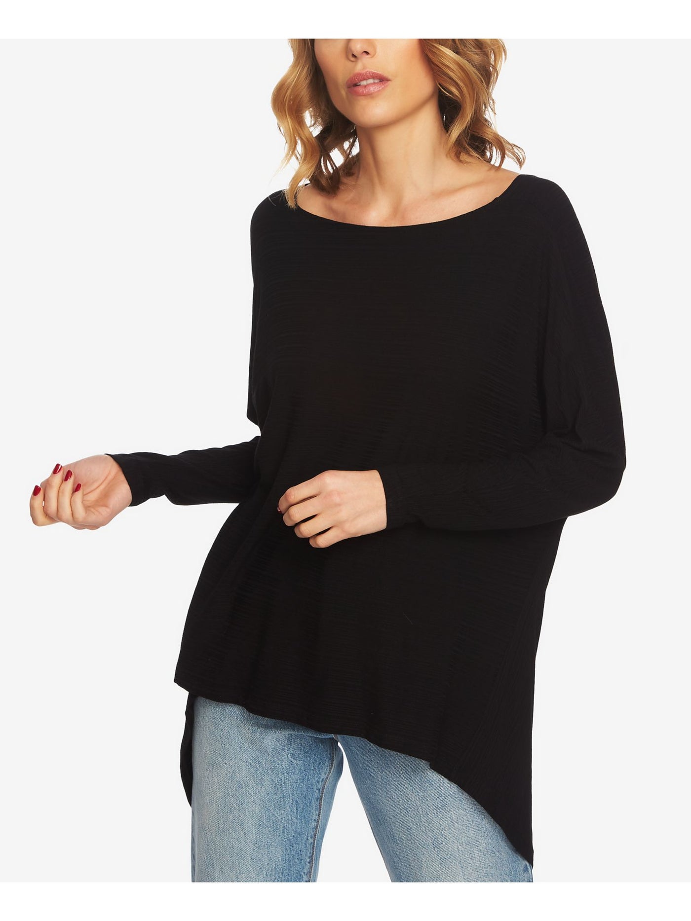 1. STATE Womens Black Stretch Textured Twist-back Long Sleeve Scoop Neck Top M