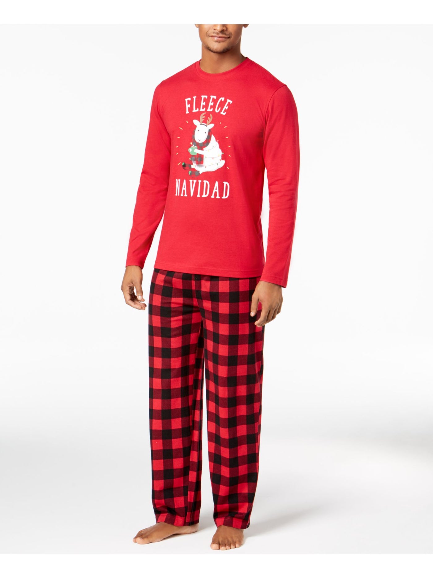 FAMILY PJs Mens Red Graphic Drawstring Long Sleeve T-Shirt Top Straight leg Pants Pajamas XL