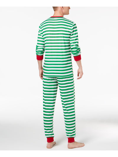 FAMILY PJs Mens Green Striped Drawstring Long Sleeve T-Shirt Top Cuffed Pants Pajamas M