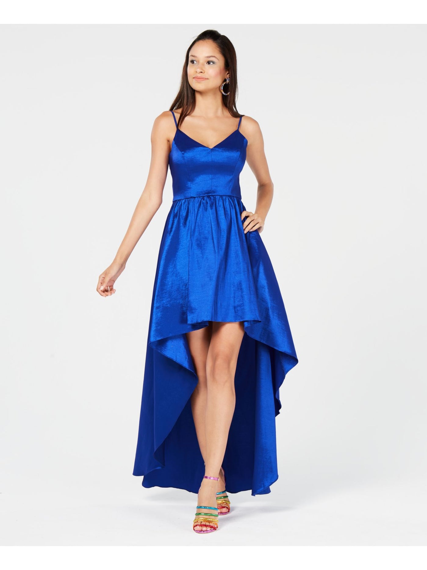 B DARLIN Womens Blue Spaghetti Strap Sweetheart Neckline Full-Length Formal Hi-Lo Dress Juniors 11\12